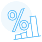 icon illustration of a percent sign and bar graph