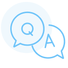 icon illustration of a "Q" and "A" to symbolize questions and answers